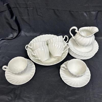 Vintage China Pottery Lot Johnson Bros Ironstone White Swirl Dishes Incomplete Set
