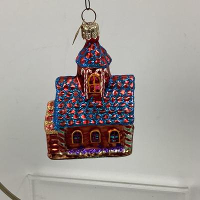 Lot 242  Vintage Christopher Radko Hand Blown Glass Ornament â€œ Gingerbread Hill Chapel â€œ