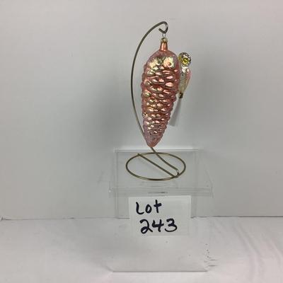 Lot 243. Vintage Hand Blown Glass Ornament â€œ Bird on a Pinecone â€œ