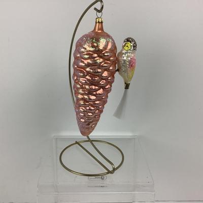 Lot 243. Vintage Hand Blown Glass Ornament â€œ Bird on a Pinecone â€œ