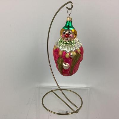 Lot 244 Vintage Christopher Radko CLOWN Roly Poly Hand Blown Glass Ornament