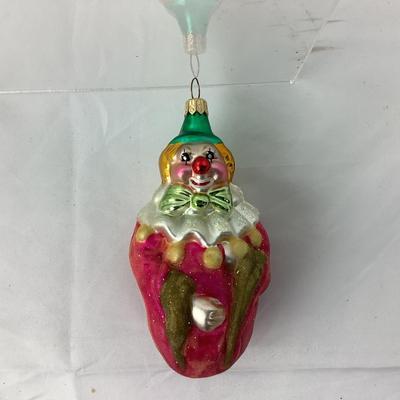 Lot 244 Vintage Christopher Radko CLOWN Roly Poly Hand Blown Glass Ornament
