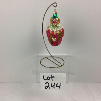 Lot 244 Vintage Christopher Radko CLOWN Roly Poly Hand Blown Glass Ornament