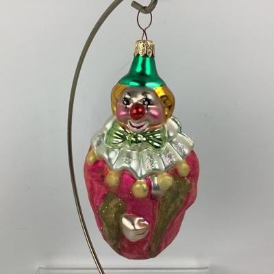 Lot 244 Vintage Christopher Radko CLOWN Roly Poly Hand Blown Glass Ornament