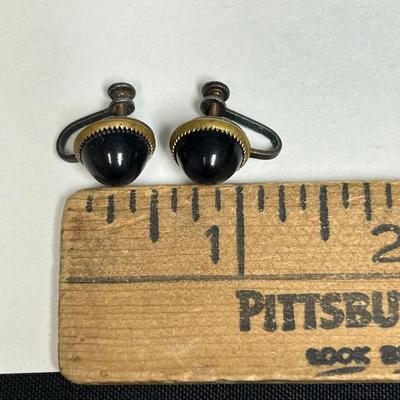 Pair of Vintage Black Button Style Screw Back Earrings