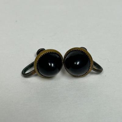 Pair of Vintage Black Button Style Screw Back Earrings