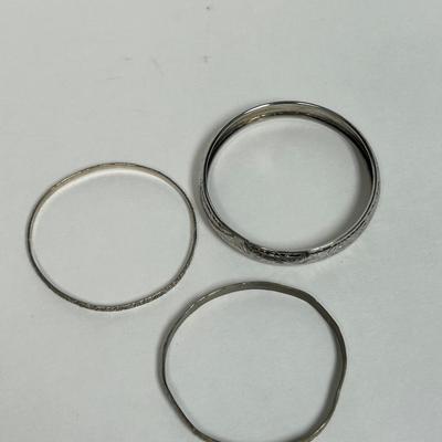 Set of Three Silver Tone Stamped Metal Bangle Bracelets