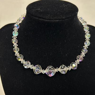 Vintage AB Iridescent Faceted Glass Bead Choker Style Necklace