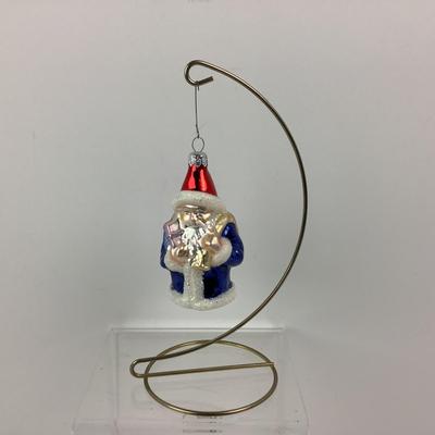 Lot 246 Vintage Christopher Radko Blue Santa Glass Ornament, Christmas Present