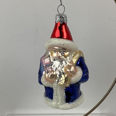 Lot 246 Vintage Christopher Radko Blue Santa Glass Ornament, Christmas Present