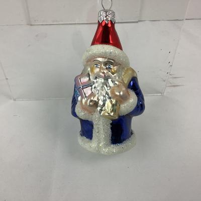 Lot 246 Vintage Christopher Radko Blue Santa Glass Ornament, Christmas Present