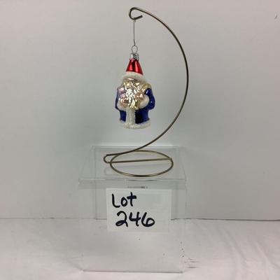 Lot 246 Vintage Christopher Radko Blue Santa Glass Ornament, Christmas Present