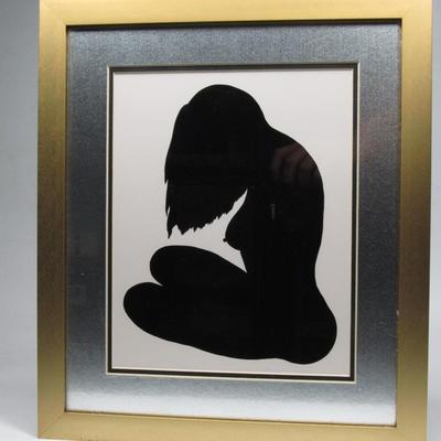 Retro Black Silhouetted Woman Framed Nude Art Body Pose