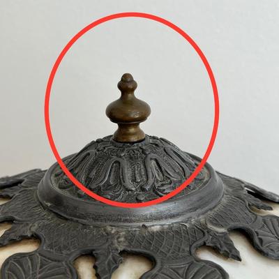 LAMB BROS & GREENE ~ Antique Glass / Metal Tiffany Style Table Lamp