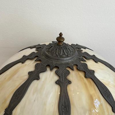 LAMB BROS & GREENE ~ Antique Glass / Metal Tiffany Style Table Lamp