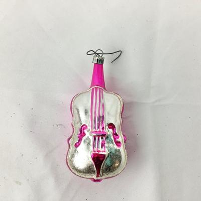 Lot 270 Vintage Mercury Blown Glass Ornament, Retro Heirloom Christmas Gift & VIntage Glass Guitar Ornament, Poland Vintage Decoration 1950s