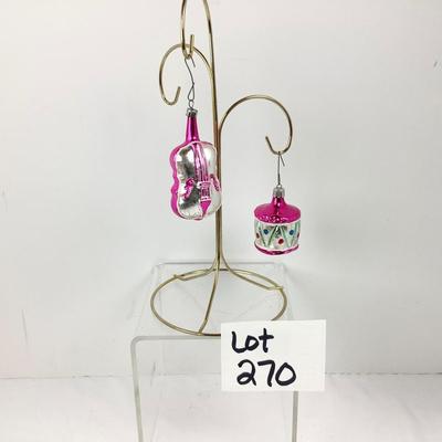 Lot 270 Vintage Mercury Blown Glass Ornament, Retro Heirloom Christmas Gift & VIntage Glass Guitar Ornament, Poland Vintage...