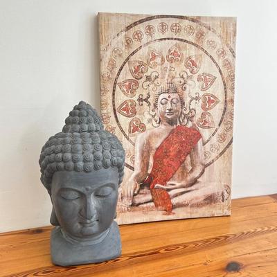 Duo (2) ~ Buddha Head Statue & Wall Decor