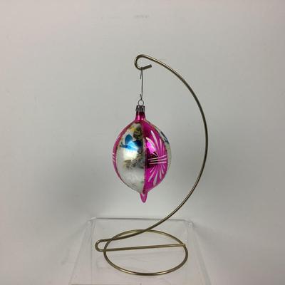 Lot 271 Hand Blown Vintage Pink/Silver Christmas Ornament, made in Poland