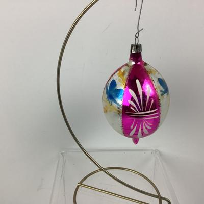 Lot 271 Hand Blown Vintage Pink/Silver Christmas Ornament, made in Poland