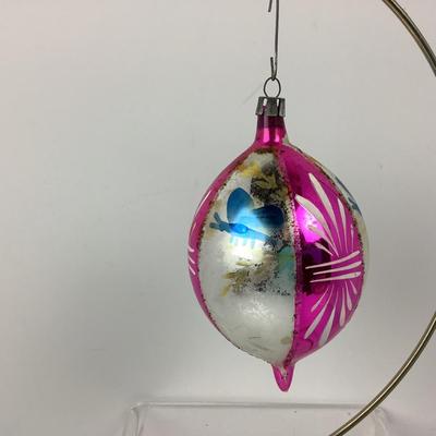 Lot 271 Hand Blown Vintage Pink/Silver Christmas Ornament, made in Poland