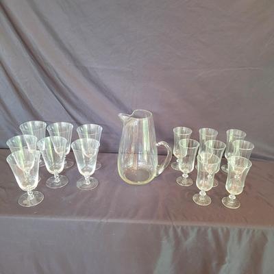 Glass Pitcher with Goblet Style Glasses (K-CE)