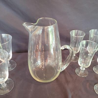 Glass Pitcher with Goblet Style Glasses (K-CE)