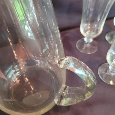 Glass Pitcher with Goblet Style Glasses (K-CE)