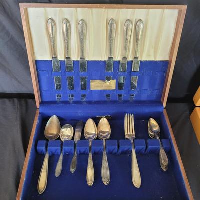 Two Six-Person Sets of Flatware by Wm Rogers in Wood Cases (DR-CE)