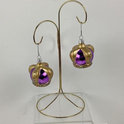 Lot 279 Pair of Vintage Blown Glass Purple Crown Ornaments