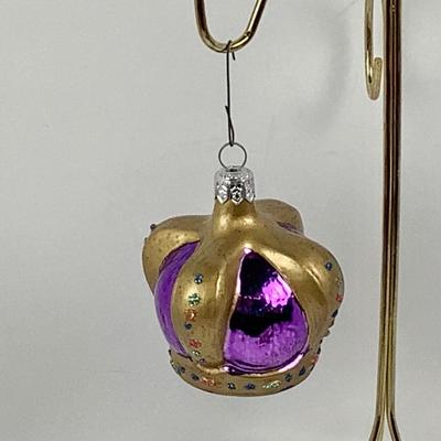 Lot 279 Pair of Vintage Blown Glass Purple Crown Ornaments