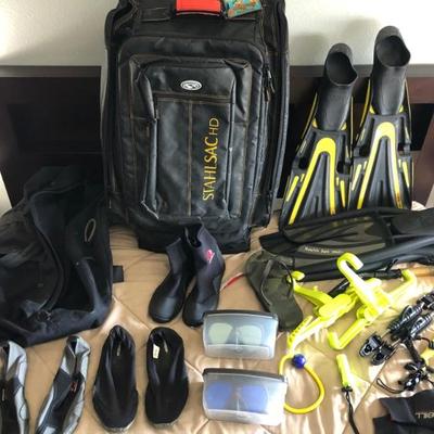 Scuba Pro 
bags, fins, vests, regulators, rescue equip etc..
