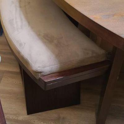 Triad table bench with padded fabric wrapped finish