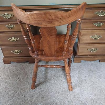 WOODEN SEVEN DRAWER DESK AND WOODEN CHAIR