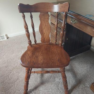 WOODEN SEVEN DRAWER DESK AND WOODEN CHAIR