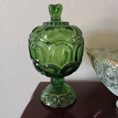 COLORFUL TURTLE LIGHT-VINTAGE DISH-GREEN CANDY DISH WITH LID