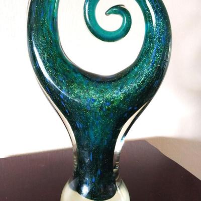 UNIQUE SHAPED BLUE/GREEN GLASS ARTWORK