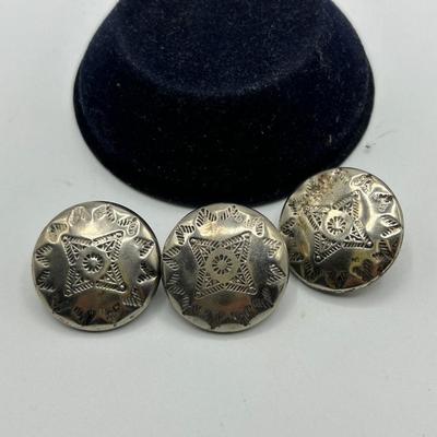 Set of Three Stamped Hammered Silver Southwestern Style Buttons