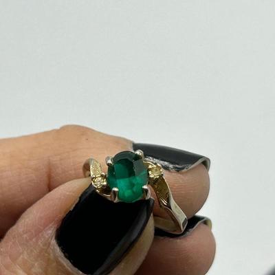 18k Electroplated Yellow Gold Fashion Ring with Green Gemstone Solitaire