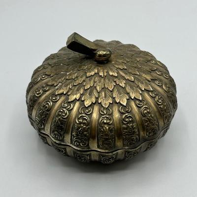 Art Deco Nouveau Regency Gourd Squash Shaped Metal Trinket Powder Dish