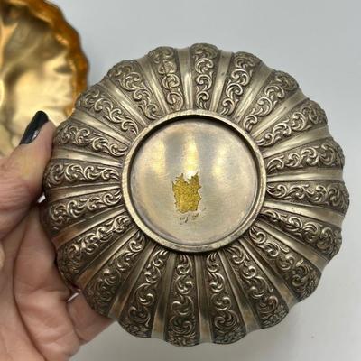 Art Deco Nouveau Regency Gourd Squash Shaped Metal Trinket Powder Dish