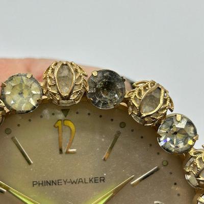 Vintage Regency Style Wind Up Alarm Clock Rhinestone Face Pale Pink & Gold Tone Metal Phinney-Walker