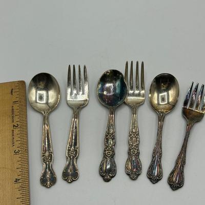 Three Sets of Vintage Silver Plate Stainless Infant Child Size Fork and Spoon