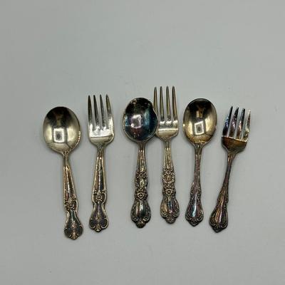 Three Sets of Vintage Silver Plate Stainless Infant Child Size Fork and Spoon