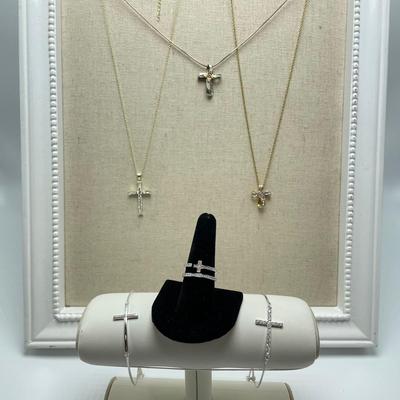 925 Cross Necklaces with Ring & Bracelets (B5-SS)