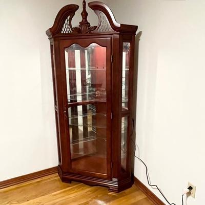 Solid Wood Lighted Mirrored Corner Curio Cabinet