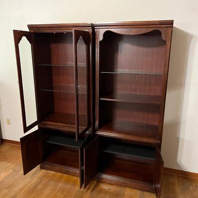 THOMASVILLE ~ Pair (2) ~ Lighted Cherry Cabinets / Bookcases