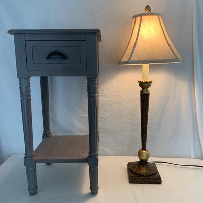 Small Wood Table with Gold Accented Lamp (LR-HS)