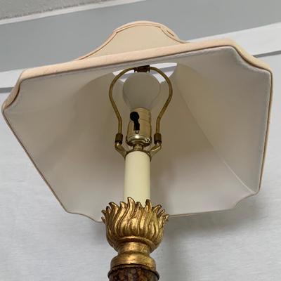 Small Wood Table with Gold Accented Lamp (LR-HS)