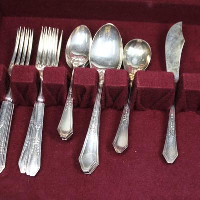Vintage Gee Esco Plate Flatware Set Pieces with Wooden Display Organizing Box